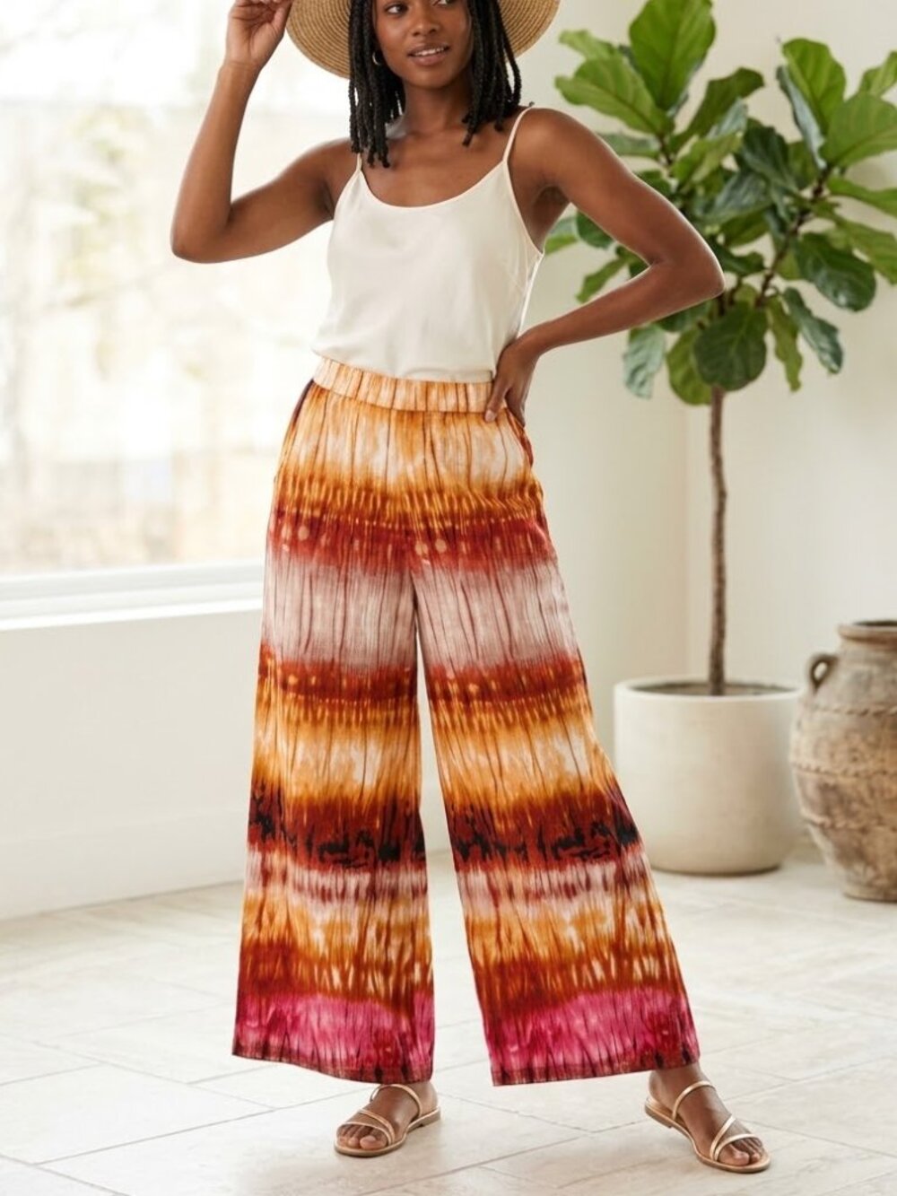 Hitarget African Wax Fabric Print Wide Leg Palazzo Pants OS Hippie Ankara Boho